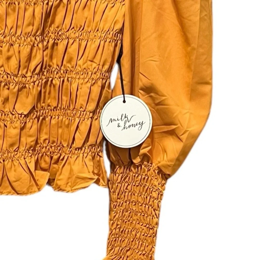 Milk & Honey NWT Smocked Crop Yellow Blouse Size Large